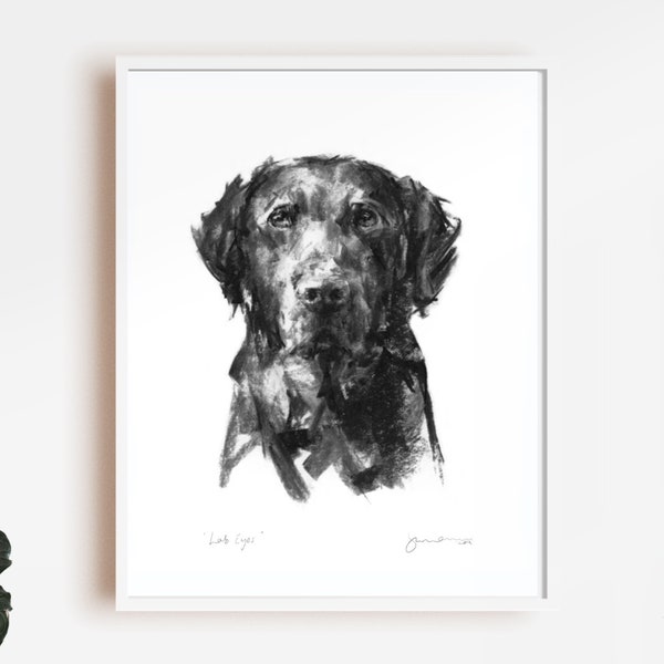 Dog drawing print, Black Labrador dog portrait drawing - fine art dog print - labrador gift, labrador art