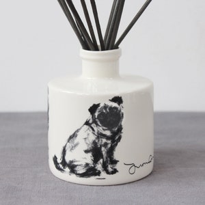 Elegantly designed, Pug Pottery Reed Diffuser, Ceramic Essential Oil Diffuser, Dog Lover Gift
