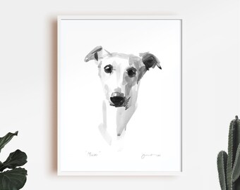 Whippet Ink Skizze Kunstdruck, Hundeportrait, signiert Giclée