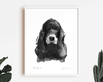 Dog drawing print, Black Spaniel Ink portrait - fine art dog print - spaniel gift, spaniel present, cocker spaniel gift, cocker spaniel art