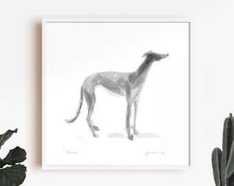 Greyhound drawing print, "Standstill"  - fine art dog print - lurcher sighthound greyhound gift - lurcher sketch print, galgo print,