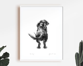 Dog drawing print, Dachshund sketch "The Wag" - fine art dog print - Dachshund gift