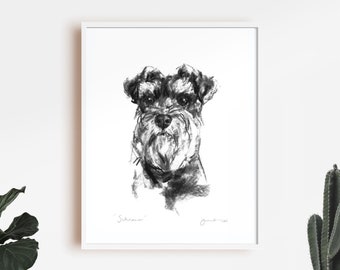 Chien dessin imprimé, cadeau de Schnauzer portrait - chien de fine art print - Schnauzer