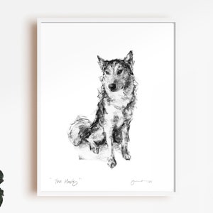 Siberian Husky dog   sketch - fine art dog print - husky gift, husky print, husky  wall art, husky drawing, husky art, husky present