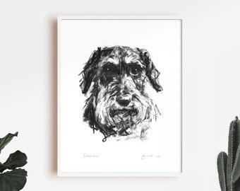 Dog drawing print, Wire Haired Dachshund Charcoal sketch, dog drawing - fine art dog print - Dachshund gift- teckel, Dachshund wall art