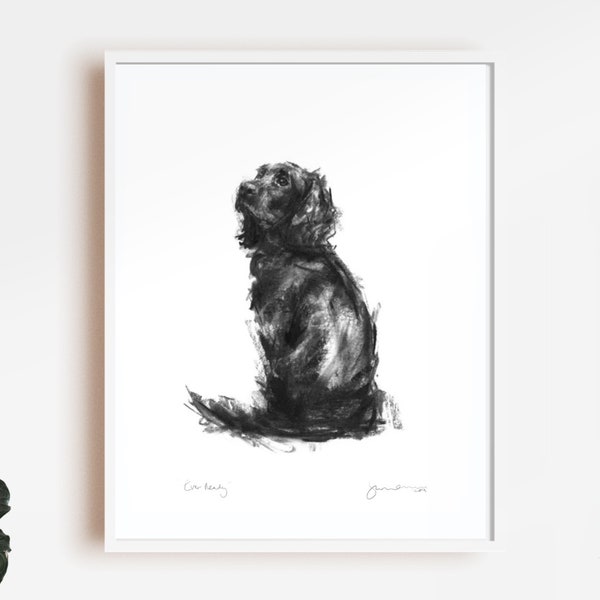 Black Spaniel print, Dog drawing print, - fine art dog print - spaniel gift, spaniel present, cocker spaniel gift, cocker spaniel wall art