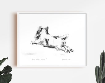 Dog drawing print, Running Terrier - fine art dog print - terrier lover gift - dog sketch, terrier print, terrier sketch