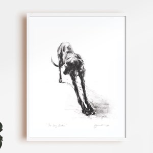 Greyhound Art Print “The Long Stretch”, Hand-Drawn Dog Sketch Print,  Charcoal Sighthound Wall Art, Gift for Greyhound or Whippet Lover