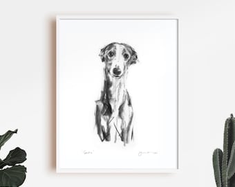 Dog drawing print, Whippet Charcoal Drawing  - fine art dog print - whippet gift - whippet sketch print - whippet print