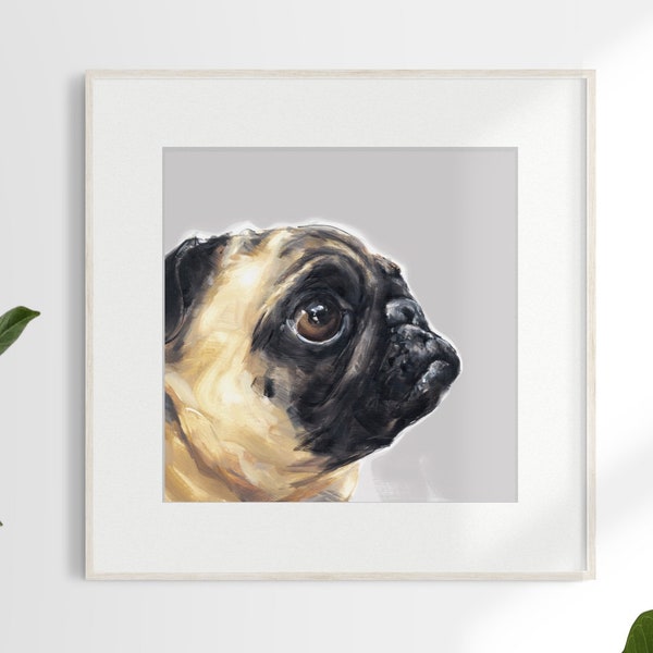 Tan Pug painting - non encadré signé Ltd. Ed Dog print - Tan carlin cadeau, tan carlin, carlin art, carlin art, portrait de chien, image de carlin, peinture carlin