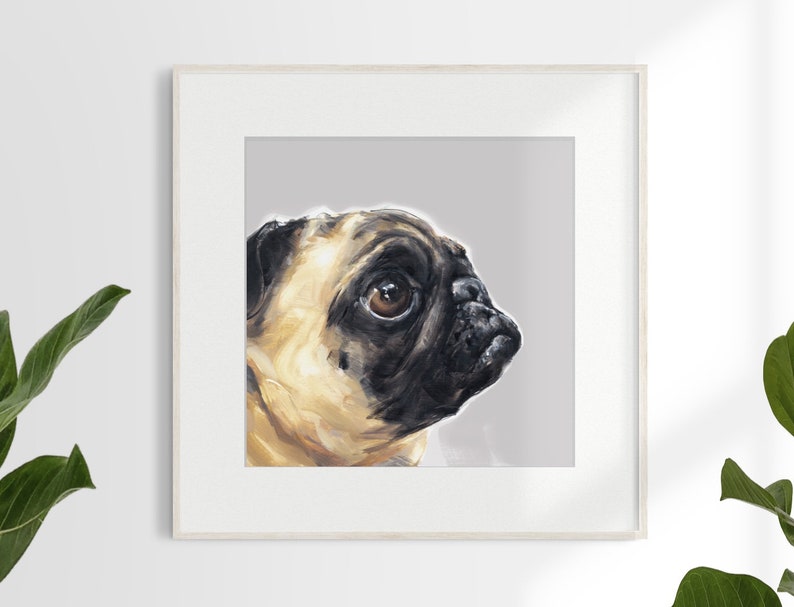 Tan Pug painting unframed signed Ltd. Ed dog print Tan pug gift, tan pug portrait, pug art, dog portrait, pug picture, pug painting image 1