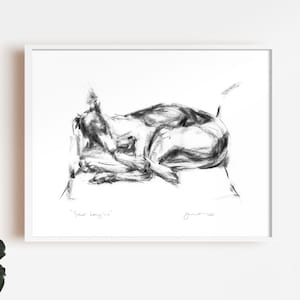Grafika z chartem, minimalistyczna, ręcznie rysowana ilustracja charta, nowoczesna sztuka ścienna z psem, prezent dla miłośników psów, monochromatyczna dekoracja dla zwierząt