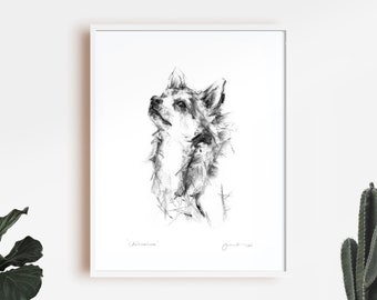 Dog drawing print, Chihuahua dog Drawing  - fine art dog print - Chihuahua gift