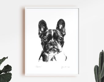 Dog drawing print, French Bulldog - fine art dog print - Frenchie drawing - French Bulldog gift, french bulldog art