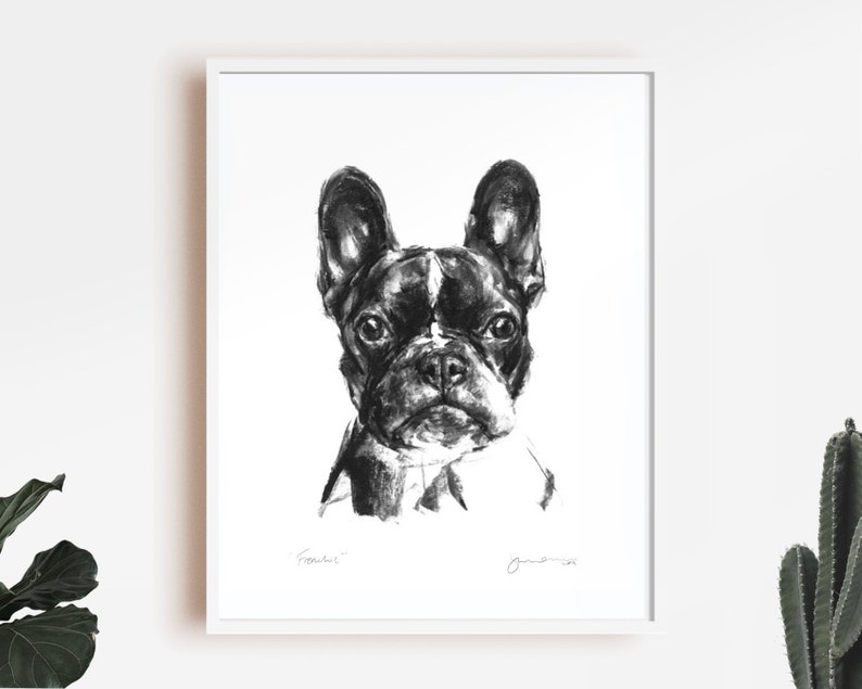 Imprimer dessin chien, Bouledogue Français cadeau de Bouledogue Français Frenchie dessin impression fine art chien, art de bouledogue français image 1