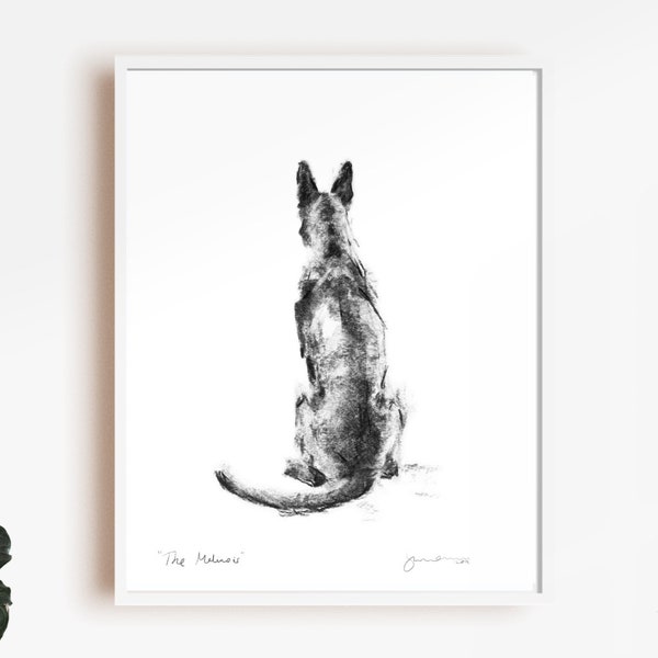 Malinois print  Belgian Shepherd Dog sketch - fine art dog print - Malinois gift Malinois wall art, Malinois present