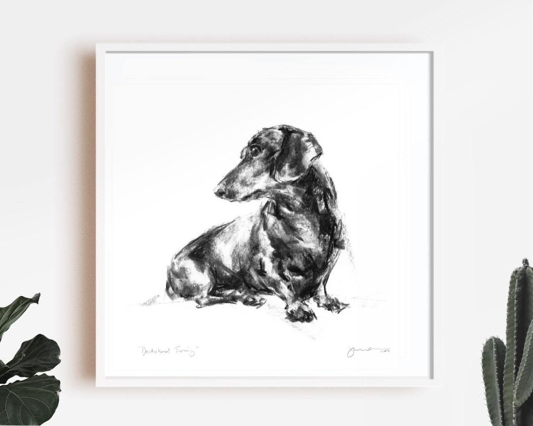 Dachshund Print, Dachshund Charcoal Sketch, Dog Drawing Print, Dog ...