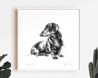 Dachshund print, Dachshund Charcoal sketch, Dog drawing print, dog drawing - fine art dog print - Dachshund gift, Dachshund wall art