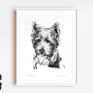 Dog drawing print, Westie portrait - fine art dog print - Westie lover gift - West Highland Terrier, westie wall art, westie present