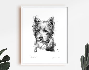 Dog drawing print, Westie portrait - fine art dog print - Westie lover gift - West Highland Terrier