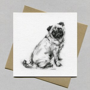 Sitting Pug card, Pug greetings card - Pug gift, pug art lover, Pug present, Pug Drawing Sketch, Pug art card