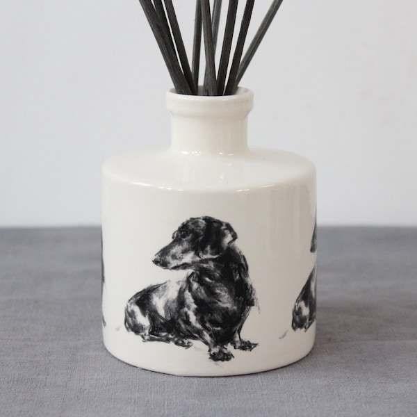 Elegantly designed, Dachshund Pottery Reed Diffuser, Earthenware Dog Lover Gift