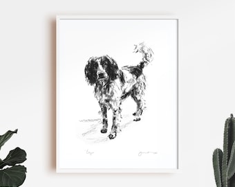 Springer Spaniel print, "Eager" Springer Spaniel portrait - fine art dog print - Springer gift, spaniel present, dog drawing