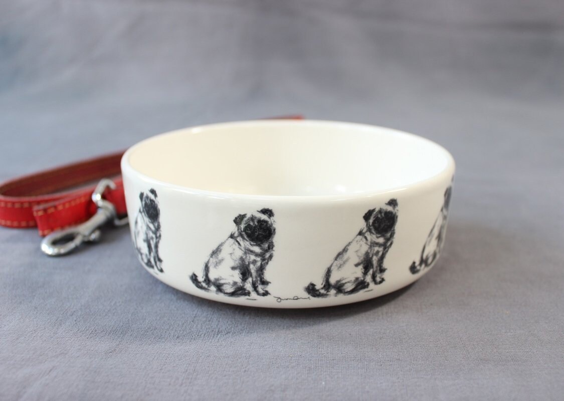 Black Cocker Spaniel Dog Feeding Bowl Pottery Spaniel Bowl