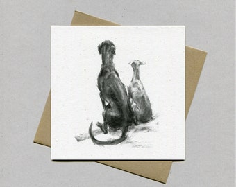 Lurcher Paar Grußkarte - Lurcher Geschenk, Windhund Liebhaber, Lurcher Geschenk, lange Hunde Geschenk, Lurcher Geschenkkarte, Whippet, Windhunde