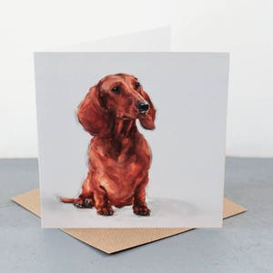 Dachshund Fine art card, dog gift card, dachshund dog lover - dachshund painting, dachshund greetings card, dachshund card, tan dachshund