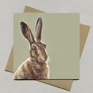 March Hare card,  Spring greetings card - Spring Hare card, Easter card, Hare art card, Easter Hare Card
