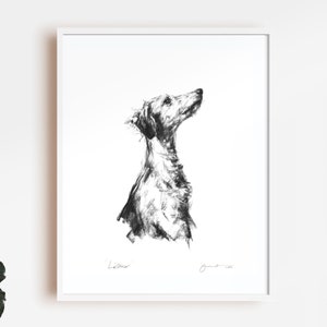 Dog drawing print, Lurcher "Listener" - fine art dog print - lurcher gift, lurcher drawing, lurcher art, lurcher print