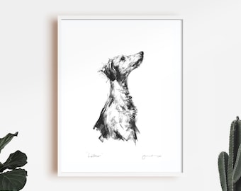 Dog drawing print, Lurcher "Listener" - fine art dog print - lurcher gift, lurcher drawing, lurcher art, lurcher print