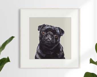 Black Pug Art  print - unframed  Ltd. Ed print - Pug gift, pug lover, black pug portrait, pug portrait, dog portrait, pug art, pug picture