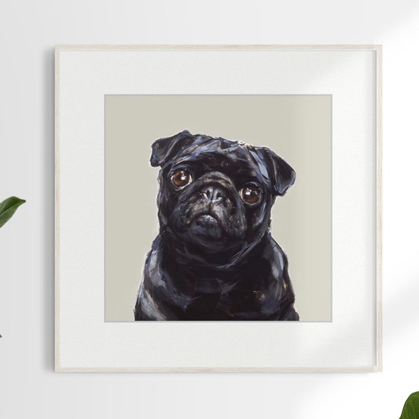 Black Pug Art  print - unframed  Ltd. Ed print - Pug gift, pug lover, black pug portrait, pug portrait, dog portrait, pug art, pug picture