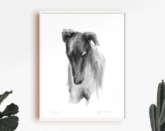 Impresión artística de galgo, retrato de perro, firmada en Giclée