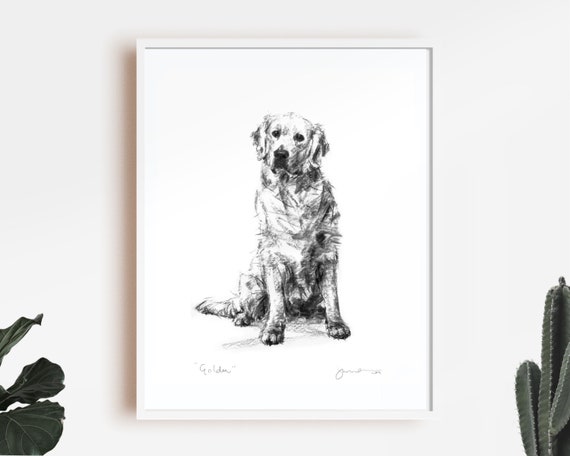 Or Retriever Print Golden Retriever Drawing Orné De Chien Dart Cadeau Golden Retriever Croquis De Chien Dessin De Chien De Retriever