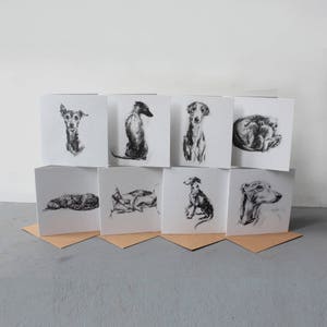 Whippet, Greyhound, Lurcher greetings cards - set of 8 mixed sighthound art cards - dog sketch cards - greyhound gifts - gift whippet lover
