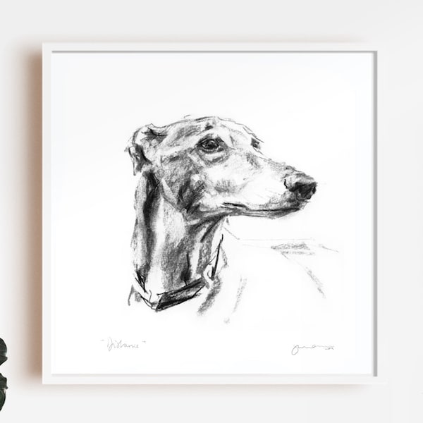Impression de dessin de chien, Greyhound « Distance » - impression de chien d’art - cadeau de lévrier - impression de croquis de lévrier