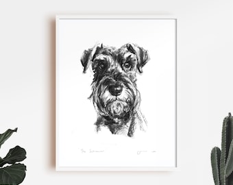 Dog drawing print, Schnauzer dog Drawing - fine art dog print - Schnauzer gift