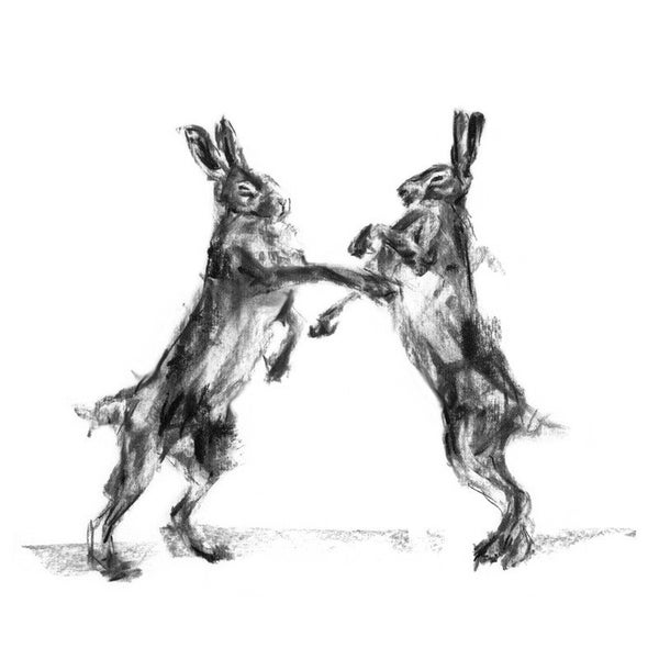 Boxing Hares print, Hare drawing print, The Match - hares - fine art  print  - fine art animal print - spring gift -  sketch print