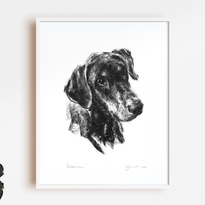 Dog drawing print, Doberman dog portrait drawing - fine art dog print - doberman gift - doberman art