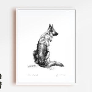 German Shepherd Dog sketch - fine art dog print - GSD gift, German Shepherd art, German Shepherd print,  German shepherd gift, GSD present