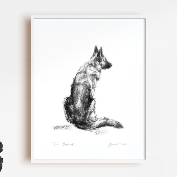 German Shepherd Dog sketch - fine art dog print - GSD gift