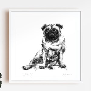 Pug Dog print, pug wall art - Pug gift - Pug drawing, Pug wall art, Pug picture, pug print, pug owner gift, pug sketch print,