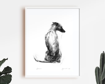 Whippet Sitting Print, Dog drawing print, Whippet wall Art Print - Whippet print - whippet gift - whippet sketch print, whippet wall art