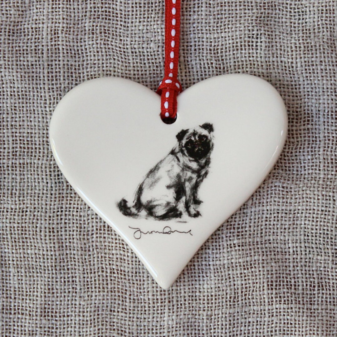 Pug Christmas Ornament, Pug Dog Gift, Pug Dog Heart, Pug Dog Decoration