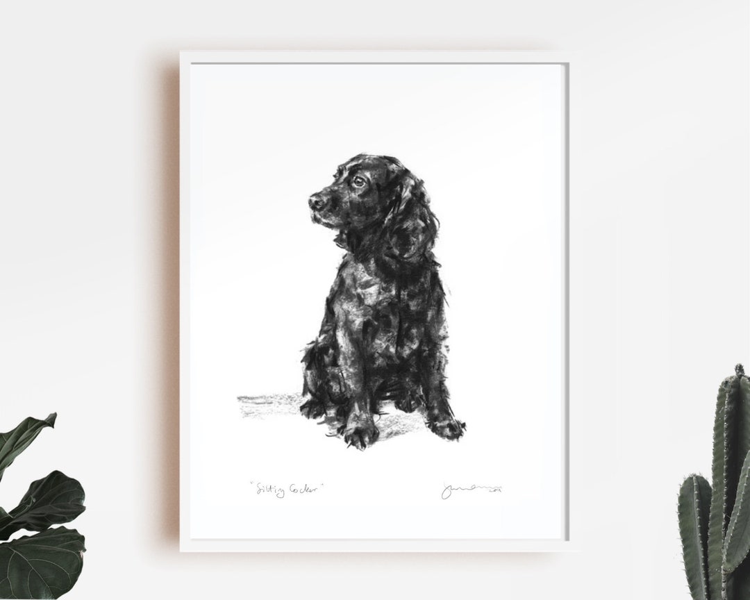 Dog Drawing Print, Black Spaniel Sketch - Fine Art Dog Print - Spaniel ...