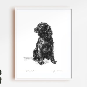Dog drawing print, Black Spaniel sketch  - fine art dog print - spaniel gift - cocker spaniel art, spaniel wall art, cocker spaniel gift,