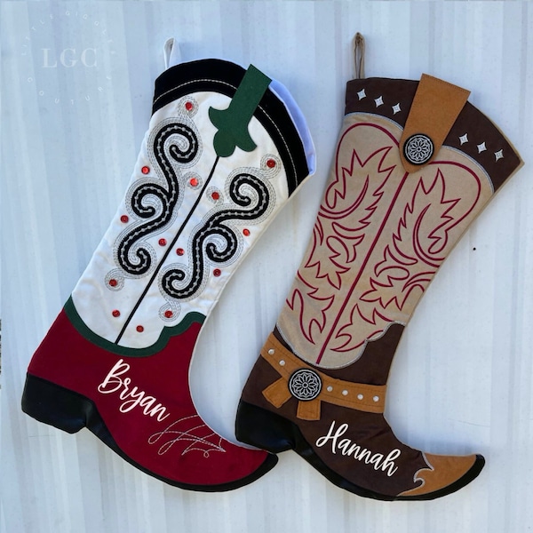 Personalized with Name Cowboy Boot Christmas Stocking 18"